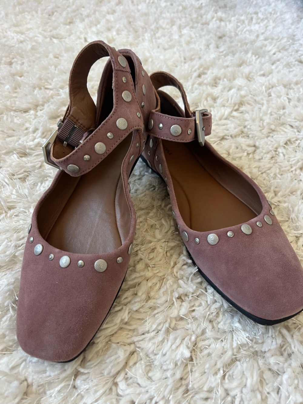Free People Mystic Mary Jane Ankle-Strap Suede Flats in Mauve
